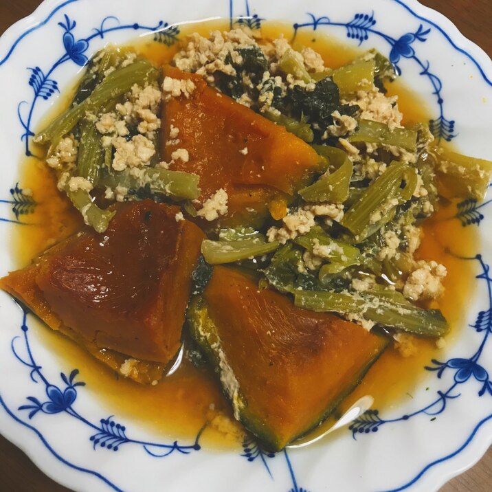 鶏と小松菜とかぼちゃの醤油煮込み
